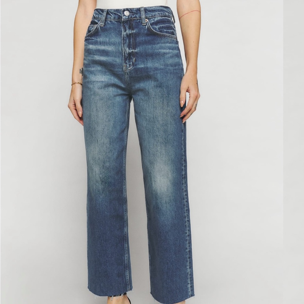 Blue jean wide leg cropped denim